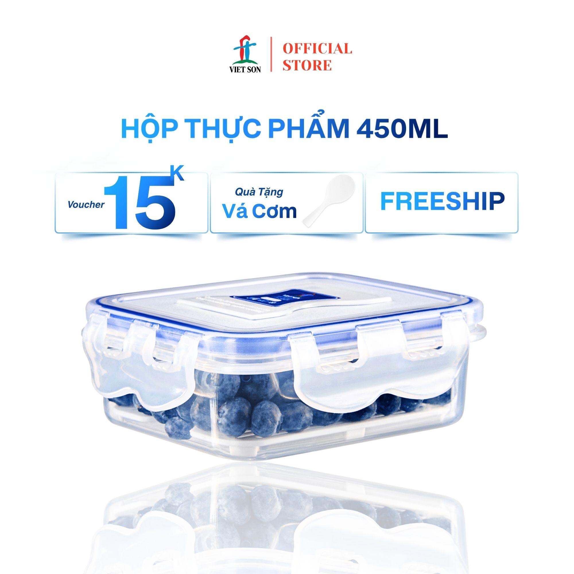 Hộp Đựng Thực Phẩm Việt Son 450ml Nắp Khóa 4 Cạnh Kín Hơi